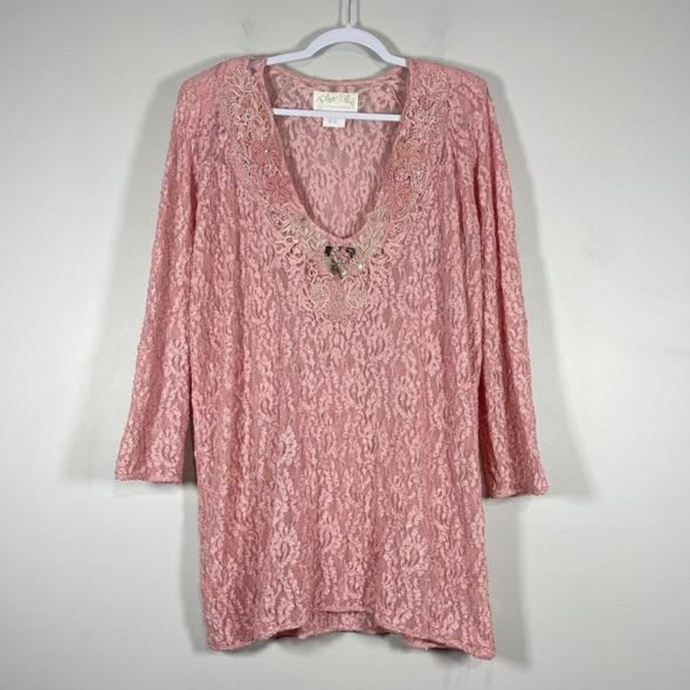 VTG Phun Shirts California Lace Tunic Top Mauve Pink Fairycore Romantic Cherub - Picture 1 of 6